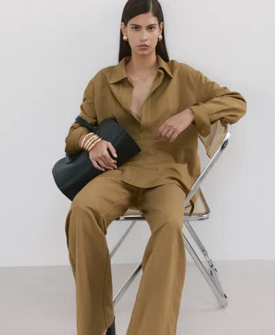 Mango Flat Front Straight Leg Pants In Brown