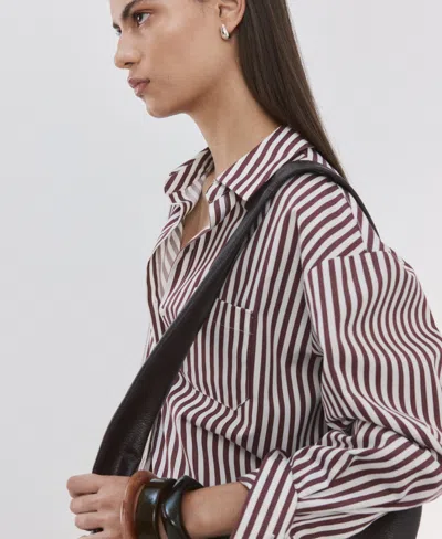 Mango Stripe Cotton Blend Button-up Shirt In Brown