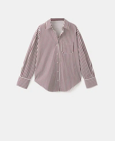 Mango Stripe Cotton Blend Button-up Shirt In Brown