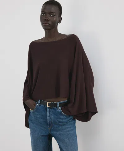 Mango Asymmetrical Knitted Cape Wine In Brown