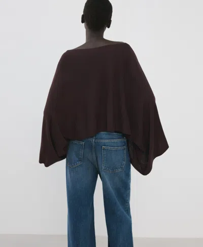 Mango Asymmetrical Knitted Cape Wine In Brown