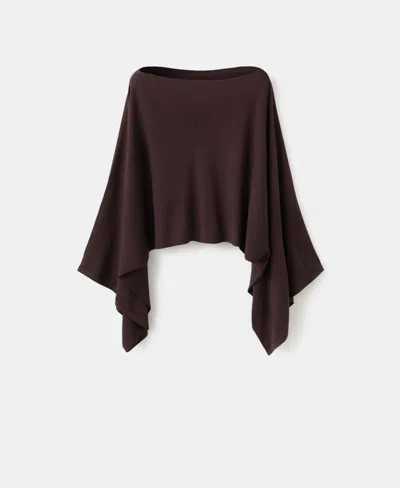 Mango Asymmetrical Knitted Cape Wine In Brown