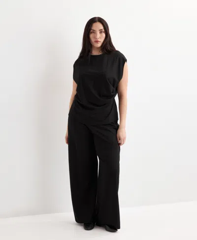 Mango Pull-on Straight Leg Pants In Black