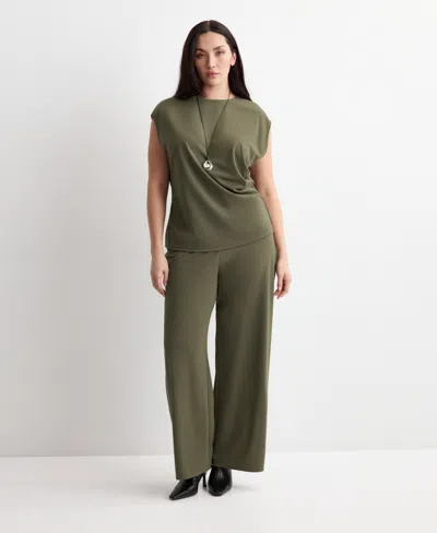 Mango Pull-on Straight Leg Pants In Green