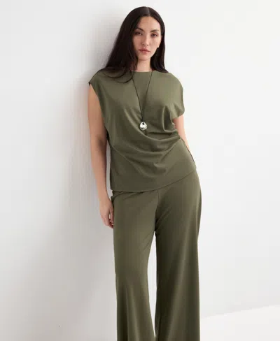 Mango Pull-on Straight Leg Pants In Green
