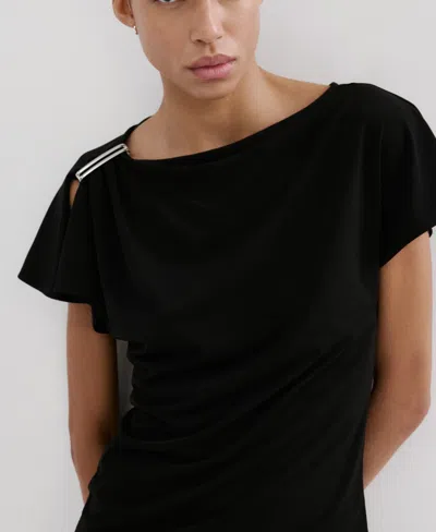 Mango Metal Detail T-shirt Black In Animal Print