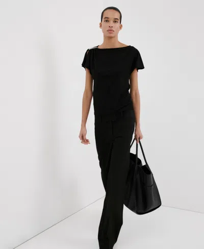 Mango Metal Detail T-shirt Black In Animal Print