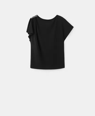 Mango Metal Detail T-shirt Black In Animal Print