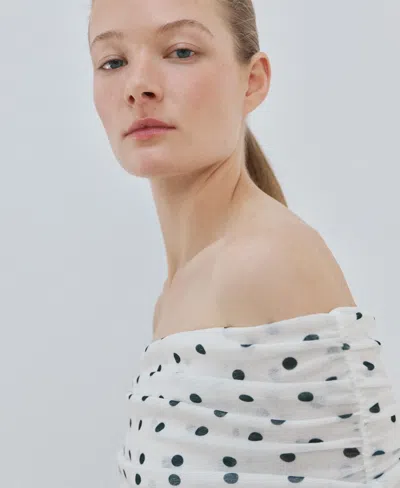Mango Polka Dot Strapless Top White In White
