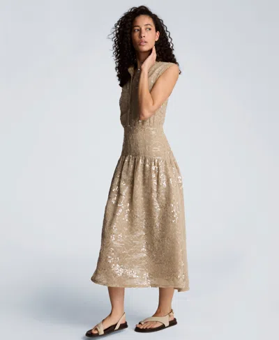 Kenneth Cole Sequin Sleeveless Midi Shirtdress In Multi