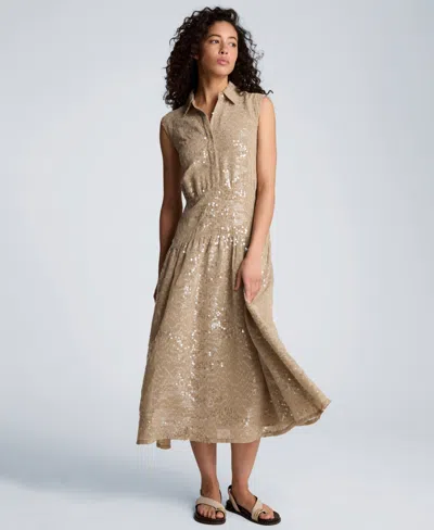 Kenneth Cole Sequin Sleeveless Midi Shirtdress In Multi