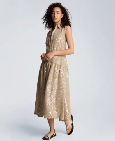 Kenneth Cole Sequin Sleeveless Midi Shirtdress In Multi
