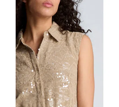 Kenneth Cole Sequin Sleeveless Midi Shirtdress In Multi