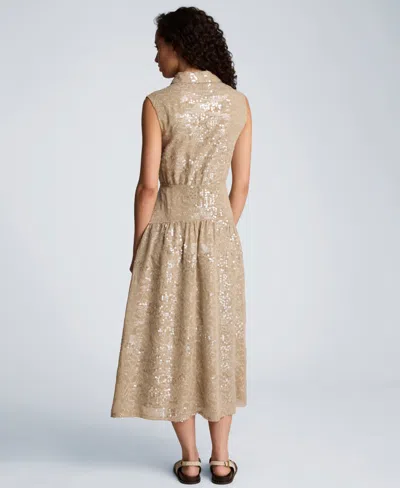 Kenneth Cole Sequin Sleeveless Midi Shirtdress In Multi