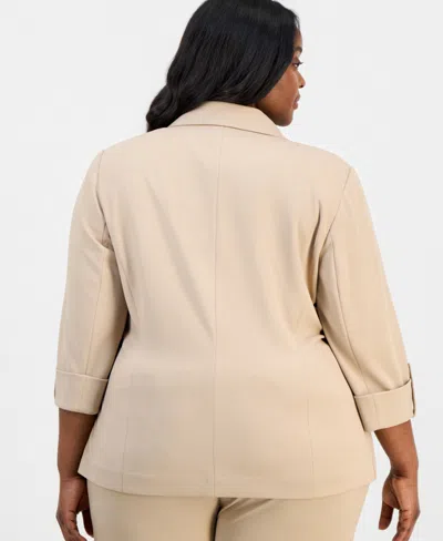 Anne Klein Essentials Plus Size 3/4-sleeve One-button Jacket In Brown
