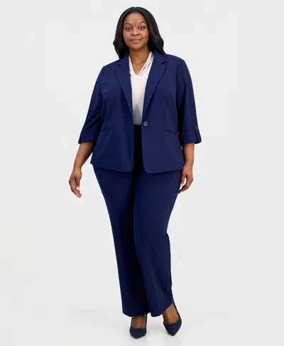 Anne Klein Essentials Plus Size 3/4-sleeve One-button Jacket In Gray