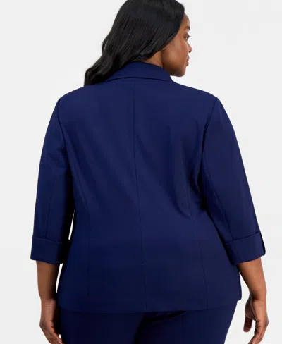Anne Klein Essentials Plus Size 3/4-sleeve One-button Jacket In Gray