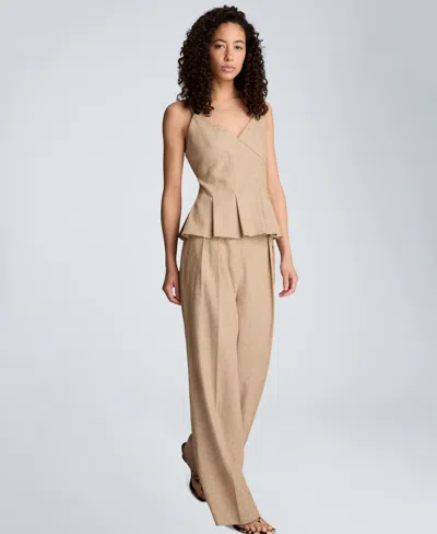 Kenneth Cole Linen Fitted Cami With Pleated Body In Brown