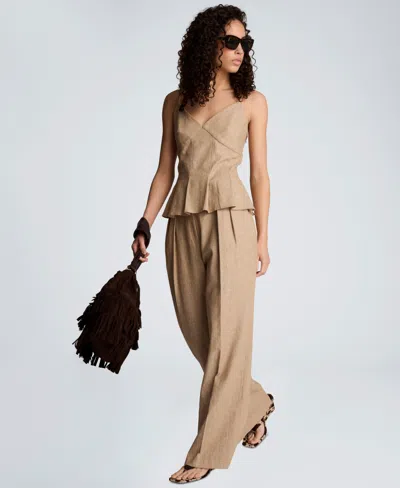 Kenneth Cole Linen Fitted Cami With Pleated Body In Brown