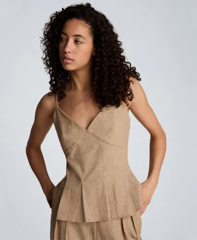 Kenneth Cole Linen Fitted Cami With Pleated Body In Brown