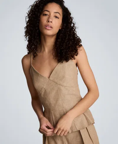 Kenneth Cole Linen Fitted Cami With Pleated Body In Brown