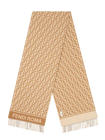 Fendi Wool And Cashmere Scarf Scarves And Foulards Beige In Gold