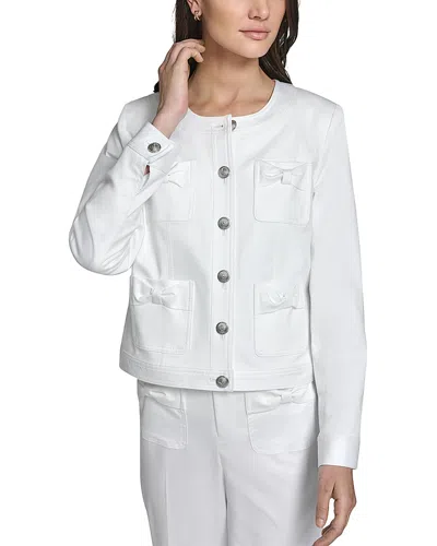 Karl Lagerfeld Collarless Bow Detail Jacket In White