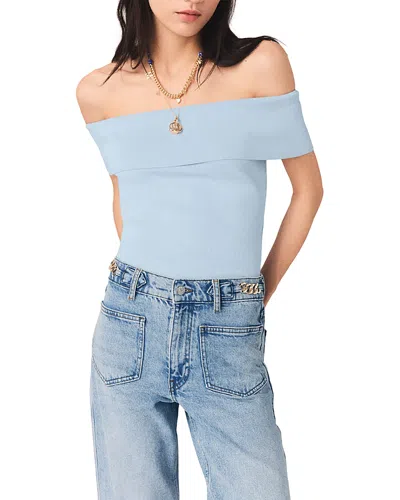 Maje Womens Blue Sky Ribbed Bardot-neck Stretch-knit Top In Blue