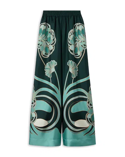La Doublej La Double J Printed Silk-twill Palazzo Trousers In Green