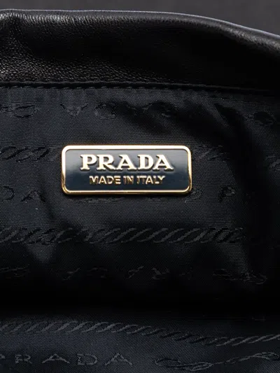 Pre-owned Prada 2016-2018 Embroidered Leather Drawstring Pouch In Black