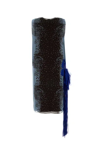 Ferragamo Cuttle Fish Print Silk Sleeveless Shift Dress In Blue