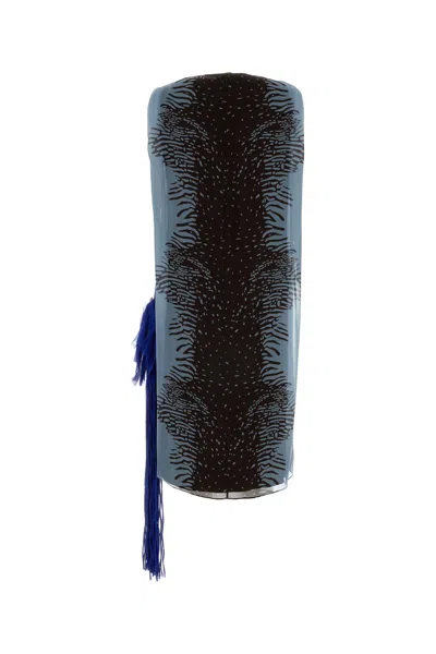 Ferragamo Cuttle Fish Print Silk Sleeveless Shift Dress In Blue