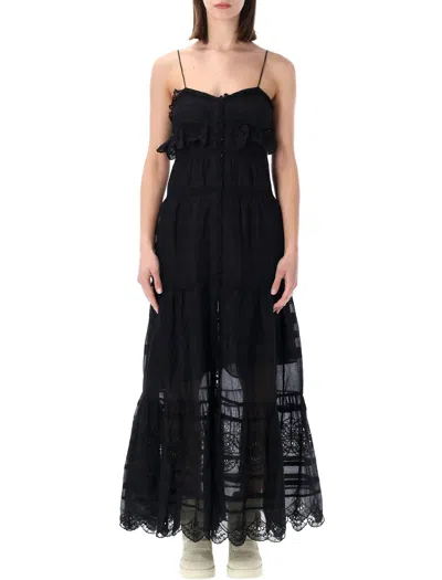 Isabel Marant Étoile Paule Long Floral Cotton And Lace Dress In Black