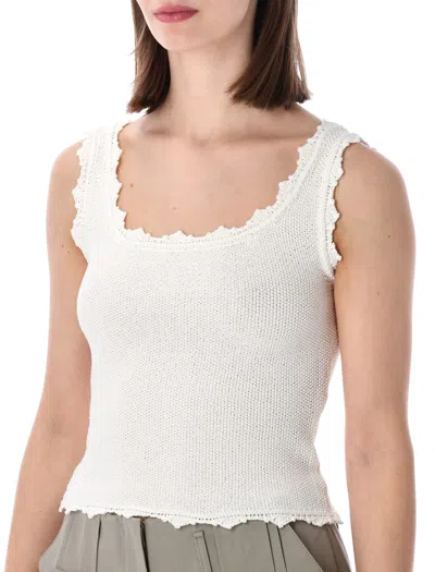 Low Classic Scalloped-trim Sleeveless Top In White