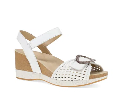 Dansko Stella Ankle Strap Platform Wedge Sandal In White