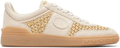 Valentino Garavani Upvillage Sneakers In Woven Raffia In Neutral