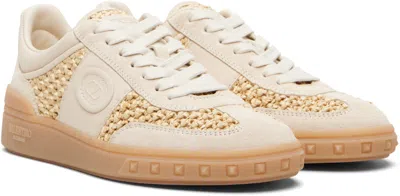 Valentino Garavani Upvillage Sneakers In Woven Raffia In Neutral