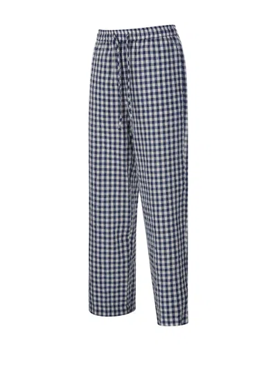 Dunst Checked Drawstring Trousers In Blue
