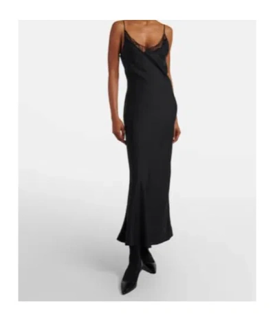 The Row Barina Lace-trimmed Silk-twill Midi Dress In Black