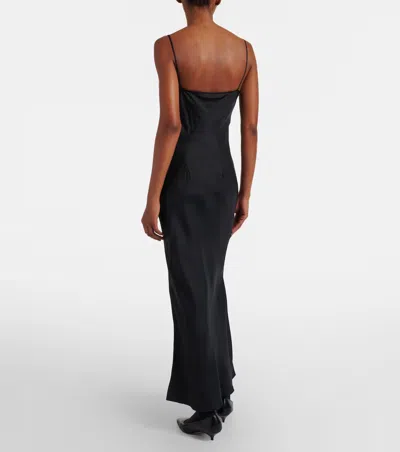 The Row Barina Lace-trimmed Silk-twill Midi Dress In Black