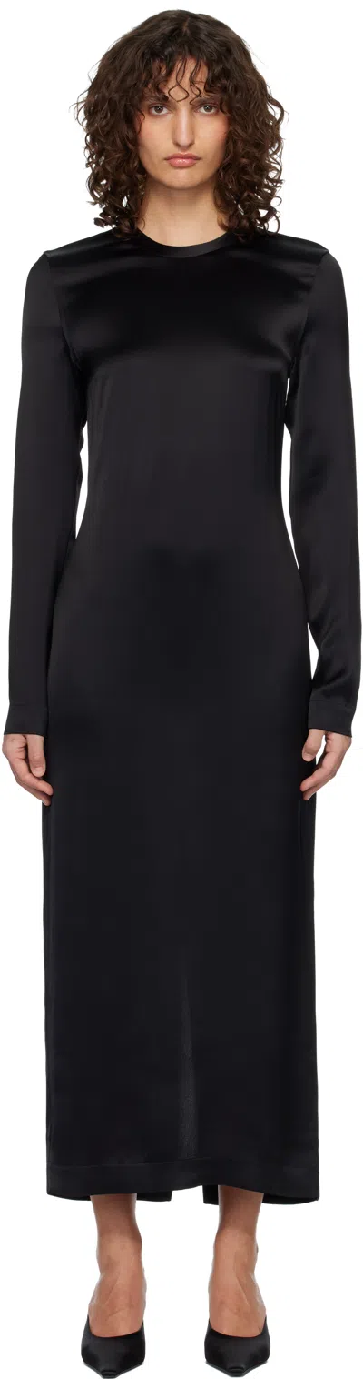 Totême Long-sleeve Slouch Waist Viscose Dress In Black