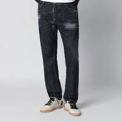 Dsquared2 Black Washed-effect Distressed Jeans In Blue