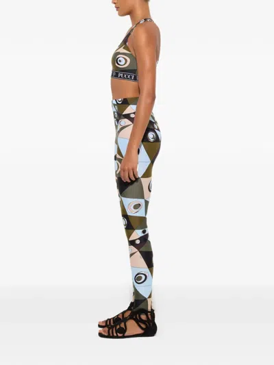 Pucci Logo-band Printed Performance Bra In Brown
