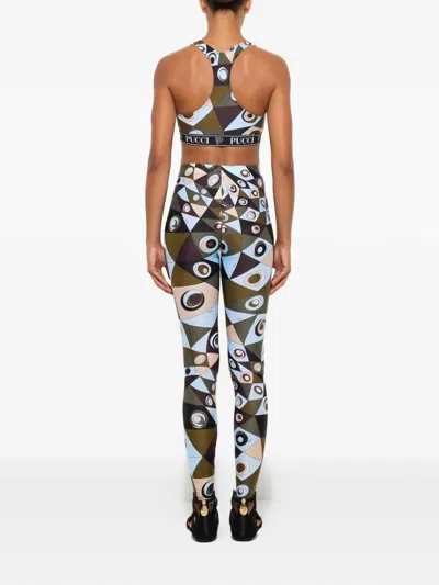 Pucci Logo-band Printed Performance Bra In Brown