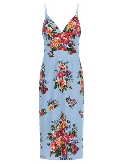 Dolce & Gabbana Floral Midi Dress Fitted Silhouette In Blue