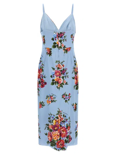 Dolce & Gabbana Floral Midi Dress Fitted Silhouette In Blue