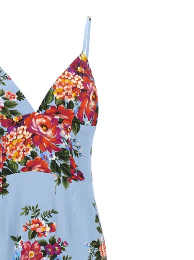 Dolce & Gabbana Floral Midi Dress Fitted Silhouette In Blue