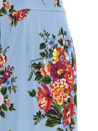 Dolce & Gabbana Floral Midi Dress Fitted Silhouette In Blue