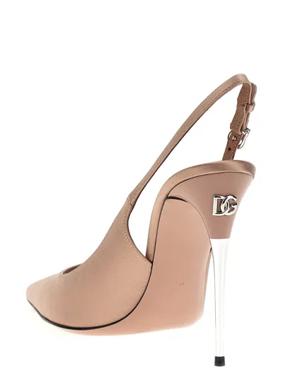 Dolce & Gabbana Satin Metallic-stiletto Slingback Pumps In Pink
