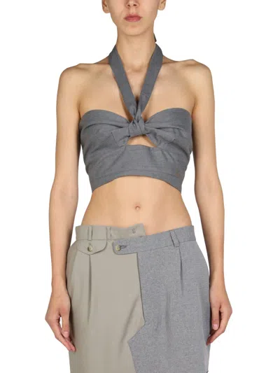 1/off Grey Solid Halter Neck Top In Blue